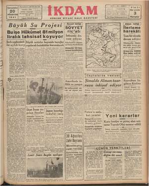 İkdam (Sabah Postası) Gazetesi 20 Ağustos 1941 kapağı