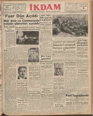 İkdam (Sabah Postası) Gazetesi 21 Ağustos 1941 kapağı