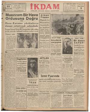 İkdam (Sabah Postası) Gazetesi 22 Ağustos 1941 kapağı