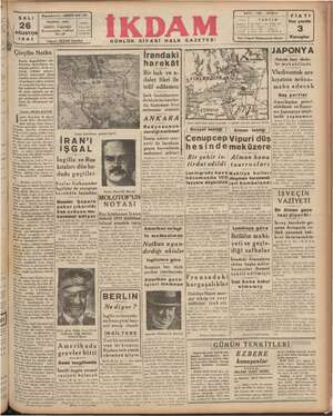 İkdam (Sabah Postası) Gazetesi 26 Ağustos 1941 kapağı