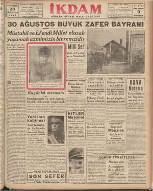 İkdam (Sabah Postası) Gazetesi 30 Ağustos 1941 kapağı