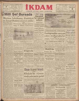 İkdam (Sabah Postası) Gazetesi 7 Eylül 1941 kapağı