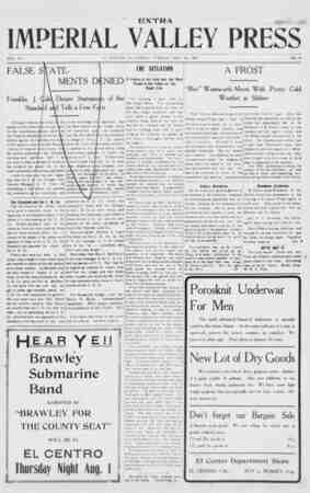 Imperial Valley Press Newspaper July 30, 1907 kapağı