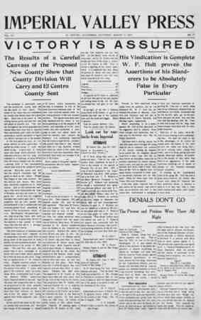 Imperial Valley Press Newspaper August 3, 1907 kapağı