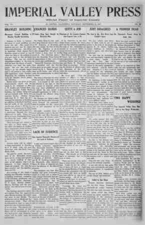 Imperial Valley Press Newspaper September 28, 1907 kapağı