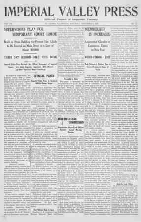 Imperial Valley Press Newspaper November 9, 1907 kapağı