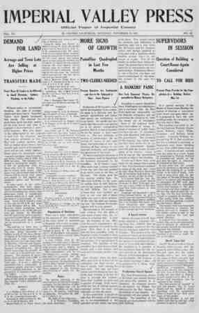 Imperial Valley Press Newspaper November 16, 1907 kapağı