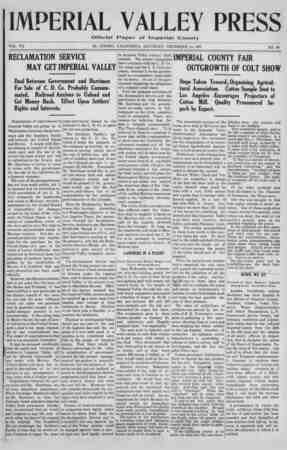 Imperial Valley Press Newspaper December 14, 1907 kapağı