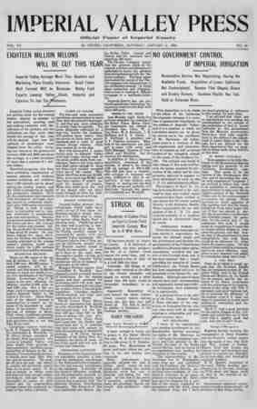Imperial Valley Press Newspaper January 11, 1908 kapağı
