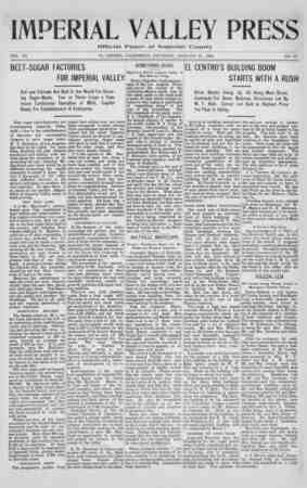 Imperial Valley Press Newspaper January 18, 1908 kapağı
