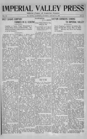 Imperial Valley Press Newspaper January 25, 1908 kapağı