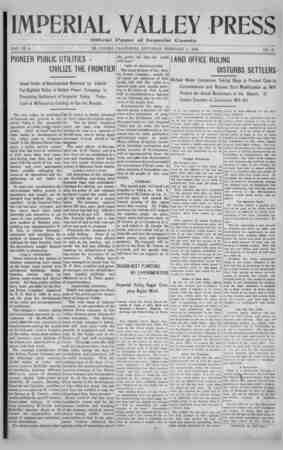 Imperial Valley Press Newspaper February 1, 1908 kapağı