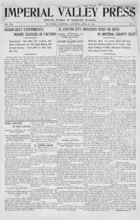 Imperial Valley Press Newspaper April 25, 1908 kapağı
