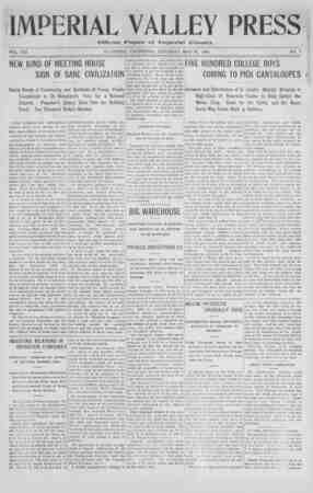 Imperial Valley Press Newspaper May 23, 1908 kapağı