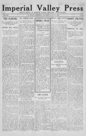 Imperial Valley Press Newspaper August 22, 1908 kapağı