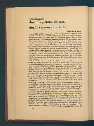   Cihan içinde Türkiye: «dman Teşettütü» dalgası, şimdi Fransanın üzerinde. Burhan Asaf. 6 şubat 1933 tarihli Temps...