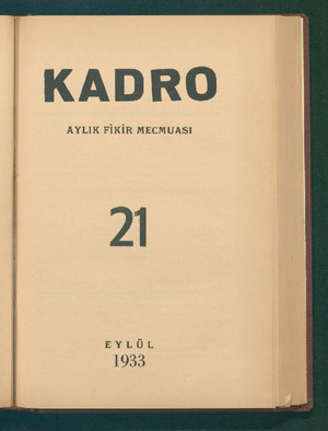 Kadro Dergisi 1 Eylül 1933 kapağı