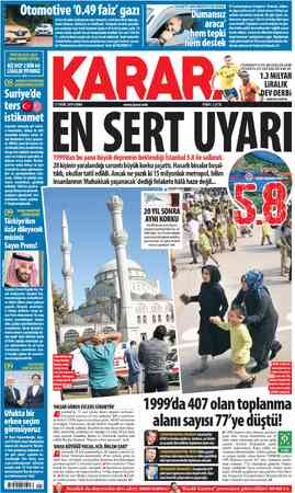  1.3 MiLYAR / LİRALIK DEV DERBİ AYRINTILAR SPOR'DA M % 27 EYLÜL 2019 CUMA www.karar.com 1999'dan bu yana büyük depremin...