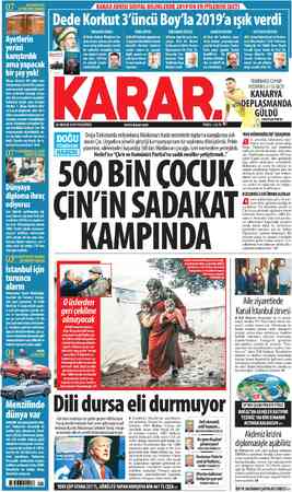 DEDE KORKUT'UN ÜÇÜNCÜ FLYAZMASI 30 ARALIK 2019 PAZARTESİ www.karar.ı:om FİYATI: 1.25TL © KAMPINDA Doğu Türkistan'da...