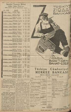    — 10 — KURUN 3 İkinci kânun 1934 - Istanbul Tramvay Şirketi Gidiş - Geliş Programı 1934 yılının 1 Birinci kânunundan sonra