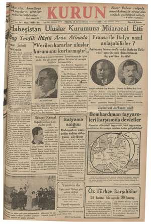 Kurun Gazetesi 16 Aralık 1934 kapağı