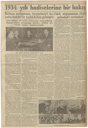    1934 yılı hadi iselerine bir bakış 15 — KURUN 1 İkineikânün 1935 pesmmaği Balkan antlaşması, beynelmilel ha-Zürk...