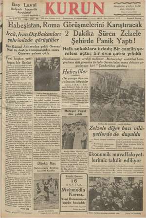 Kurun Gazetesi 5 Ocak 1935 kapağı