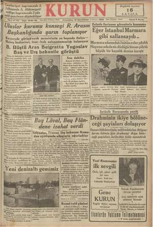 Kurun Gazetesi 10 Ocak 1935 kapağı