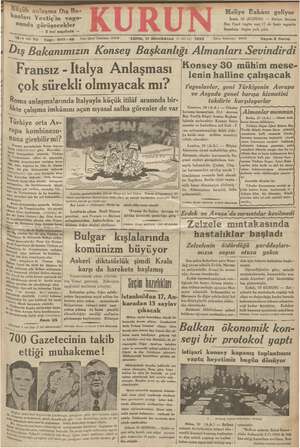 Kurun Gazetesi 11 Ocak 1935 kapağı