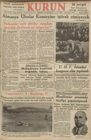 Kurun Gazetesi 12 Ocak 1935 kapağı