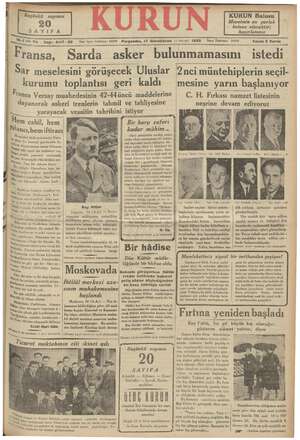 Kurun Gazetesi 17 Ocak 1935 kapağı