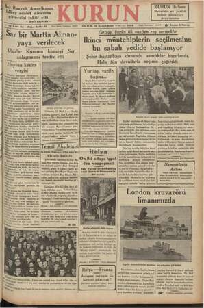 Kurun Gazetesi 18 Ocak 1935 kapağı