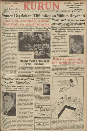 Kurun Gazetesi 21 Ocak 1935 kapağı