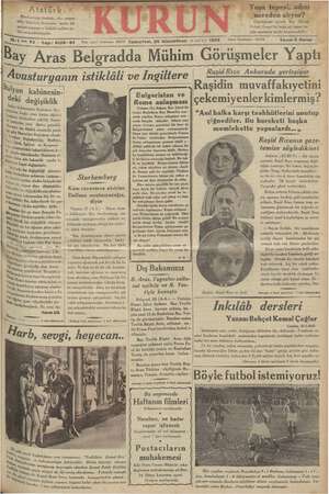 Kurun Gazetesi 26 Ocak 1935 kapağı