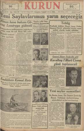 Kurun Gazetesi 7 Şubat 1935 kapağı