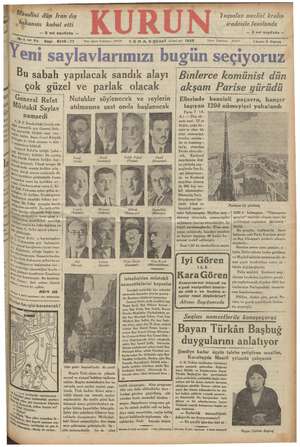 Kurun Gazetesi 8 Şubat 1935 kapağı