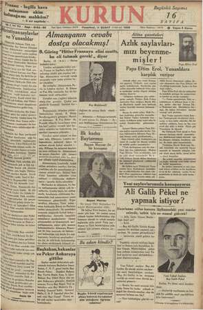 Kurun Gazetesi 11 Şubat 1935 kapağı