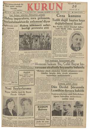 Kurun Gazetesi 20 Şubat 1935 kapağı