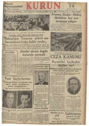 Kurun Gazetesi 21 Şubat 1935 kapağı