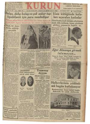 Kurun Gazetesi 22 Şubat 1935 kapağı