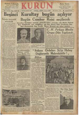 Kurun Gazetesi 1 Mart 1935 kapağı