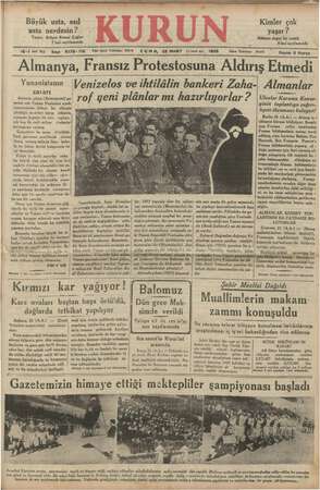 Kurun Gazetesi 22 Mart 1935 kapağı