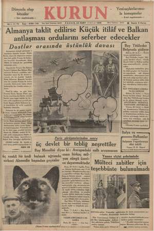 Kurun Gazetesi 24 Mart 1935 kapağı
