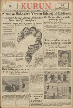 Kurun Gazetesi 28 Mart 1935 kapağı