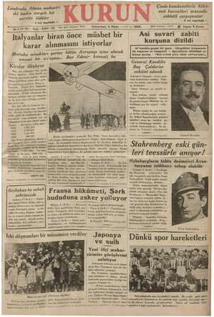 Kurun Gazetesi 6 Nisan 1935 kapağı