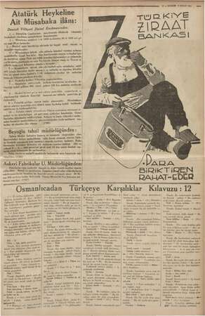    “Atatürk Heykeline Ait Müsabaka ilânı: Pp Vilâyeti Daimi Encümeninden: — Denizlide Cumhuriyet rr dikilecek (o (Atatürk)...