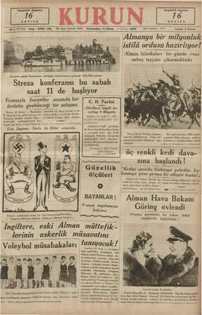 Kurun Gazetesi 11 Nisan 1935 kapağı