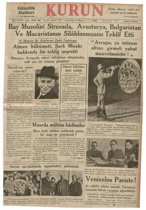 Kurun Gazetesi 14 Nisan 1935 kapağı