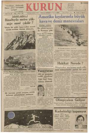 Kurun Gazetesi 30 Nisan 1935 kapağı
