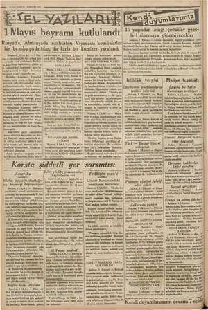    ii k E k mm, 2 —) KURUN 2 MAYIS1935 -t VW 4 EN | VA İN LEŞ 1 Mayıs bayramı kutlulandı Rusyad'a, Almanyada tezahürler;...